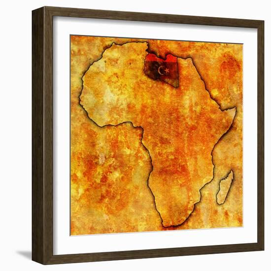 Libya on Actual Map of Africa-michal812-Framed Art Print