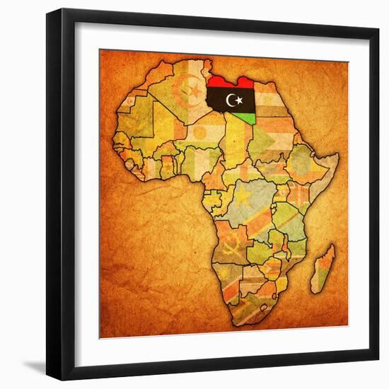 Libya on Actual Map of Africa-michal812-Framed Art Print