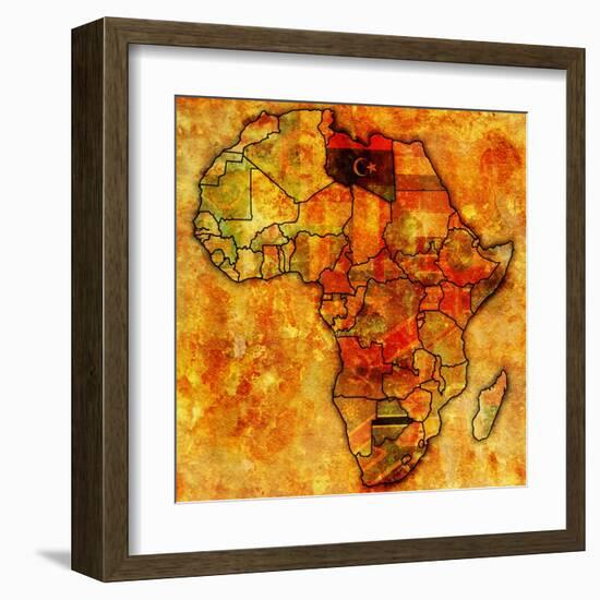 Libya on Actual Map of Africa-michal812-Framed Art Print