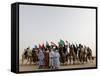 Libyan Camel Riders Holding Flags of Arab Countries Gather to Perform at Sirte Airport-null-Framed Stretched Canvas