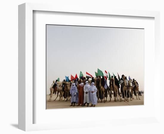 Libyan Camel Riders Holding Flags of Arab Countries Gather to Perform at Sirte Airport-null-Framed Photographic Print