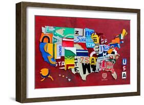 License Plate Map Miniature-Design Turnpike-Framed Giclee Print