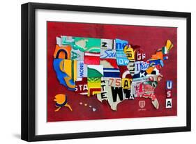 License Plate Map Miniature-Design Turnpike-Framed Giclee Print