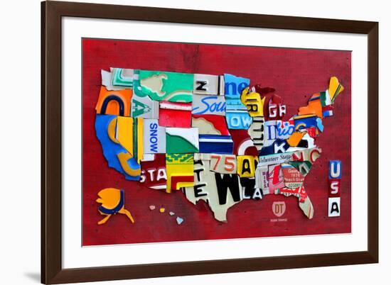 License Plate Map Miniature-Design Turnpike-Framed Giclee Print