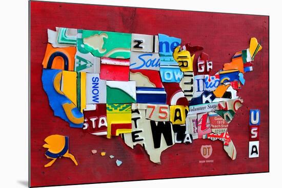 License Plate Map Miniature-Design Turnpike-Mounted Giclee Print