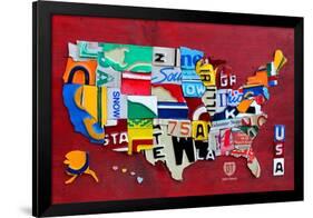 License Plate Map Miniature-Design Turnpike-Framed Giclee Print