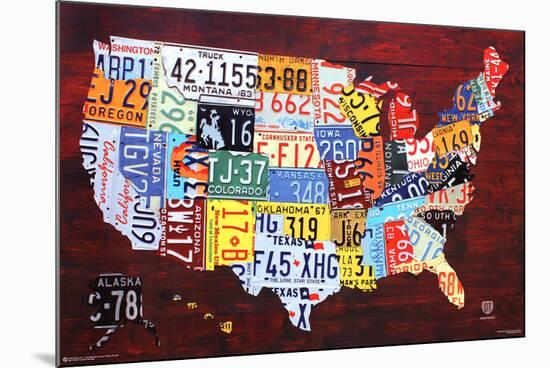 License Plate Map of the United States-null-Mounted Poster