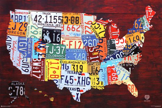 License Plate Map of the United States-null-Lamina Framed Poster