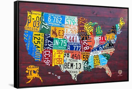 License Plate Map USA Large-Design Turnpike-Framed Stretched Canvas