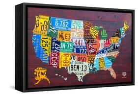 License Plate Map USA Large-Design Turnpike-Framed Stretched Canvas
