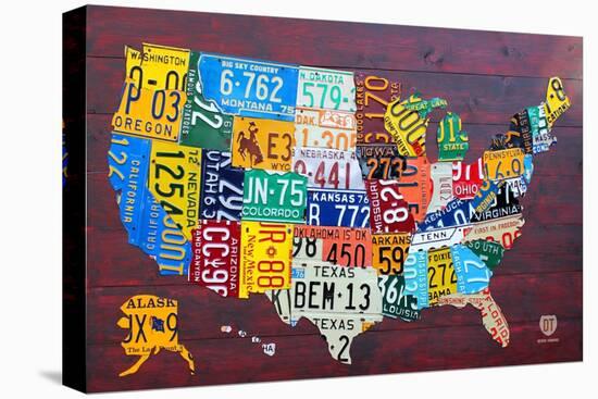 License Plate Map USA Large-Design Turnpike-Stretched Canvas