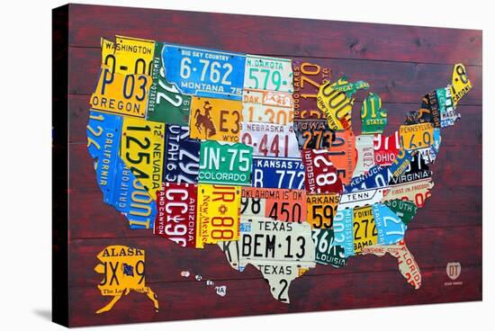 License Plate Map USA Large-Design Turnpike-Stretched Canvas