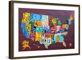 License Plate Map USA Large-Design Turnpike-Framed Giclee Print