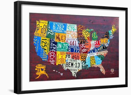 License Plate Map USA Large-Design Turnpike-Framed Giclee Print