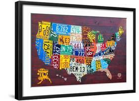 License Plate Map USA Large-Design Turnpike-Framed Giclee Print