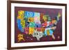 License Plate Map USA Large-Design Turnpike-Framed Giclee Print