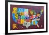 License Plate Map USA Large-Design Turnpike-Framed Giclee Print