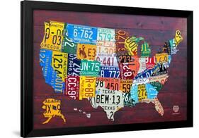 License Plate Map USA Large-Design Turnpike-Framed Giclee Print