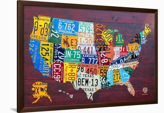 License Plate Map USA Large-Design Turnpike-Framed Giclee Print