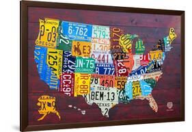 License Plate Map USA Large-Design Turnpike-Framed Giclee Print