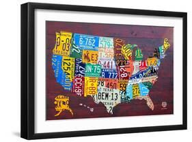 License Plate Map USA Large-Design Turnpike-Framed Giclee Print