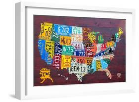 License Plate Map USA Large-Design Turnpike-Framed Giclee Print