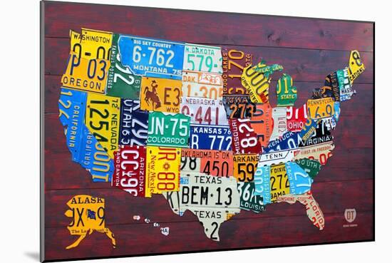 License Plate Map USA Large-Design Turnpike-Mounted Giclee Print