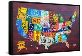 License Plate Map USA Large-Design Turnpike-Framed Stretched Canvas