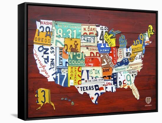 License Plate Map USA-Design Turnpike-Framed Stretched Canvas