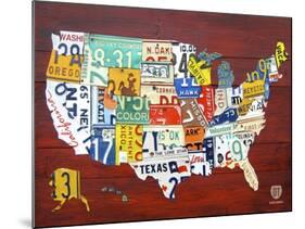License Plate Map USA-Design Turnpike-Mounted Giclee Print