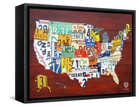 License Plate Map USA-Design Turnpike-Framed Stretched Canvas