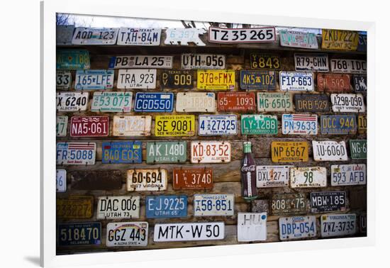 License plate mounted on a wall at the roadside, Hole 'N the Rock, Zion National Park, Utah, USA-Panoramic Images-Framed Photographic Print