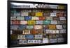 License plate mounted on a wall at the roadside, Hole 'N the Rock, Zion National Park, Utah, USA-Panoramic Images-Framed Photographic Print