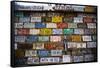 License plate mounted on a wall at the roadside, Hole 'N the Rock, Zion National Park, Utah, USA-Panoramic Images-Framed Stretched Canvas