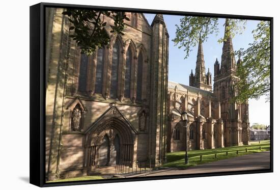 Lichfield Cathedral, West Spires and North Front, Lichfield, Staffordshire, England, United Kingdom-Nick Servian-Framed Stretched Canvas