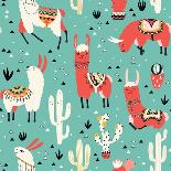 Yellow Llamas and Red Cacti Pattern-Lidiebug-Framed Stretched Canvas
