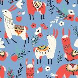 Yellow Llamas and Red Cacti Pattern-Lidiebug-Art Print
