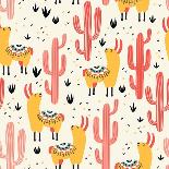 Llamas and Flowers on Blue Background-Lidiebug-Art Print