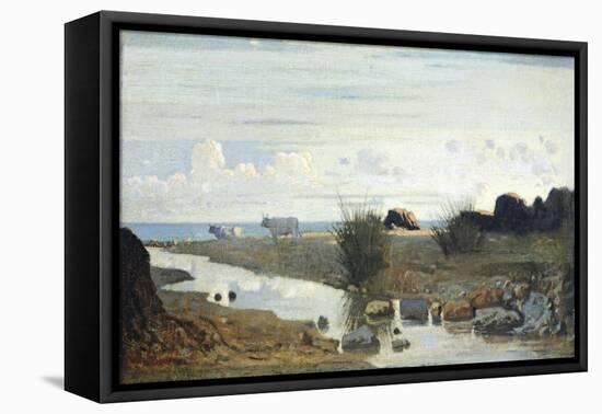 Lido with Cattle Grazing-Giuseppe Abbati-Framed Stretched Canvas