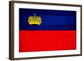 Liechtenstein Flag Design with Wood Patterning - Flags of the World Series-Philippe Hugonnard-Framed Art Print