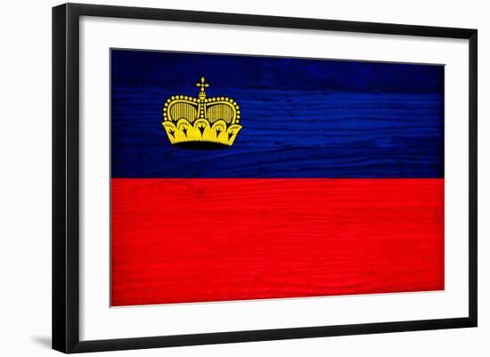 Liechtenstein Flag Design with Wood Patterning - Flags of the World Series-Philippe Hugonnard-Framed Art Print