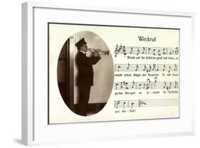 Lied Weckruf, Trompeter, Note, Liedtext, Dampfer-null-Framed Giclee Print