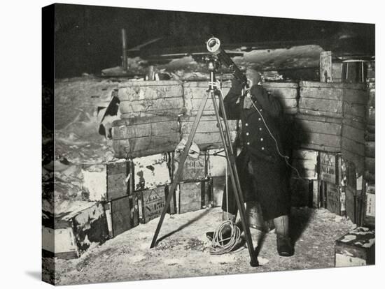 'Lieut. Evans Observing An Occultation of Jupiter', 8 June 1911, (1913)-Herbert Ponting-Stretched Canvas