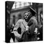 Lieut. John Hancock Spear Kissing His Bride, Ester, While Saying Goodbye in Penn Station-Alfred Eisenstaedt-Stretched Canvas