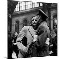 Lieut. John Hancock Spear Kissing His Bride, Ester, While Saying Goodbye in Penn Station-Alfred Eisenstaedt-Mounted Photographic Print