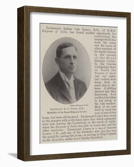 Lieutenant a C Lowry, Rn, Medallist of the Royal Humane Society-null-Framed Giclee Print