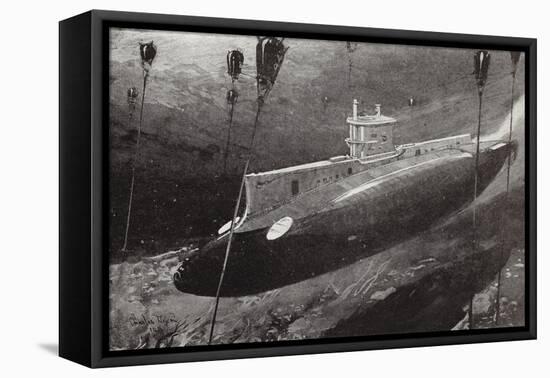 Lieutenant -Commander Edward Boyle in Submarine E14 Evading Turkish Mines-Charles Edward Dixon-Framed Stretched Canvas