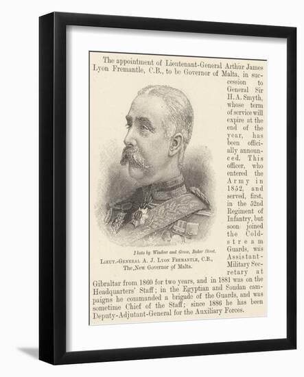 Lieutenant-General a J Lyon Fremantle, Cb, the New Governor of Malta-null-Framed Giclee Print