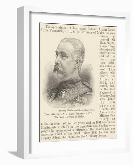 Lieutenant-General a J Lyon Fremantle, Cb, the New Governor of Malta-null-Framed Giclee Print