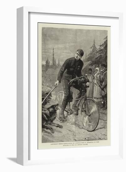 Lieutenant George Martos Riding on a Bicycle from St Petersburg to Paris Attacked by Dogs in a Russ-Charles Joseph Staniland-Framed Giclee Print